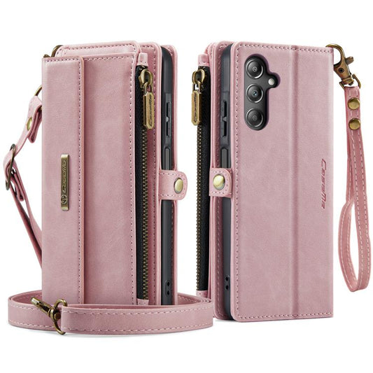For Samsung Galaxy A15 CaseMe C39 RFID Blocking Zipper Wallet Leather Phone Case with Crossbody Strap(Pink) - Galaxy Phone Cases by CaseMe | Online Shopping UK | buy2fix