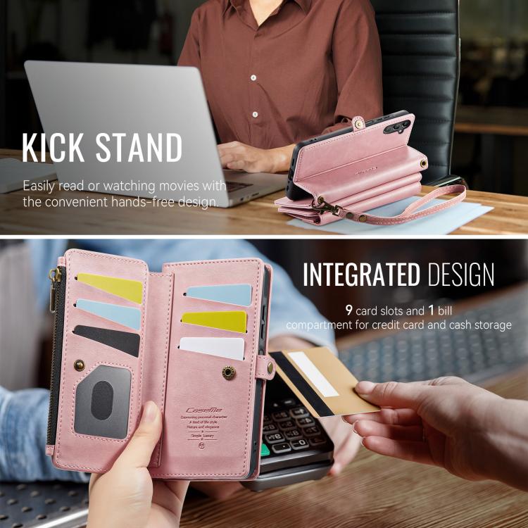 For Samsung Galaxy A15 CaseMe C39 RFID Blocking Zipper Wallet Leather Phone Case with Crossbody Strap(Pink) - Galaxy Phone Cases by CaseMe | Online Shopping UK | buy2fix