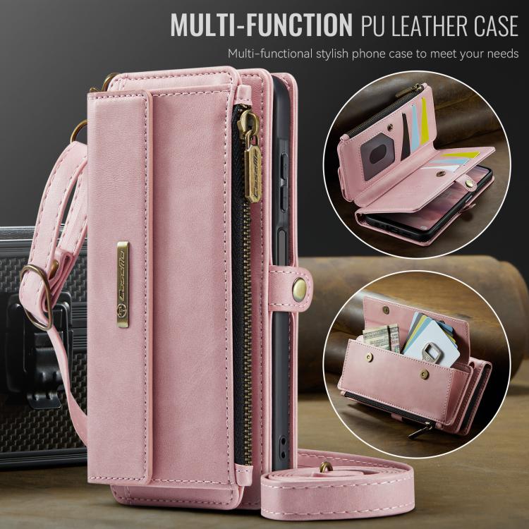 For Samsung Galaxy A15 CaseMe C39 RFID Blocking Zipper Wallet Leather Phone Case with Crossbody Strap(Pink) - Galaxy Phone Cases by CaseMe | Online Shopping UK | buy2fix