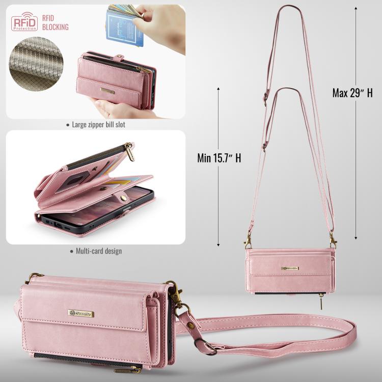 For Samsung Galaxy A15 CaseMe C39 RFID Blocking Zipper Wallet Leather Phone Case with Crossbody Strap(Pink) - Galaxy Phone Cases by CaseMe | Online Shopping UK | buy2fix