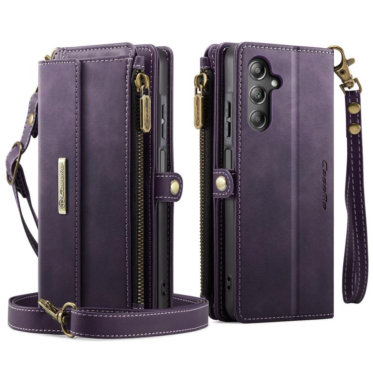 For Samsung Galaxy A15 CaseMe C39 RFID Blocking Zipper Wallet Leather Phone Case with Crossbody Strap(Purple) - Galaxy Phone Cases by CaseMe | Online Shopping UK | buy2fix