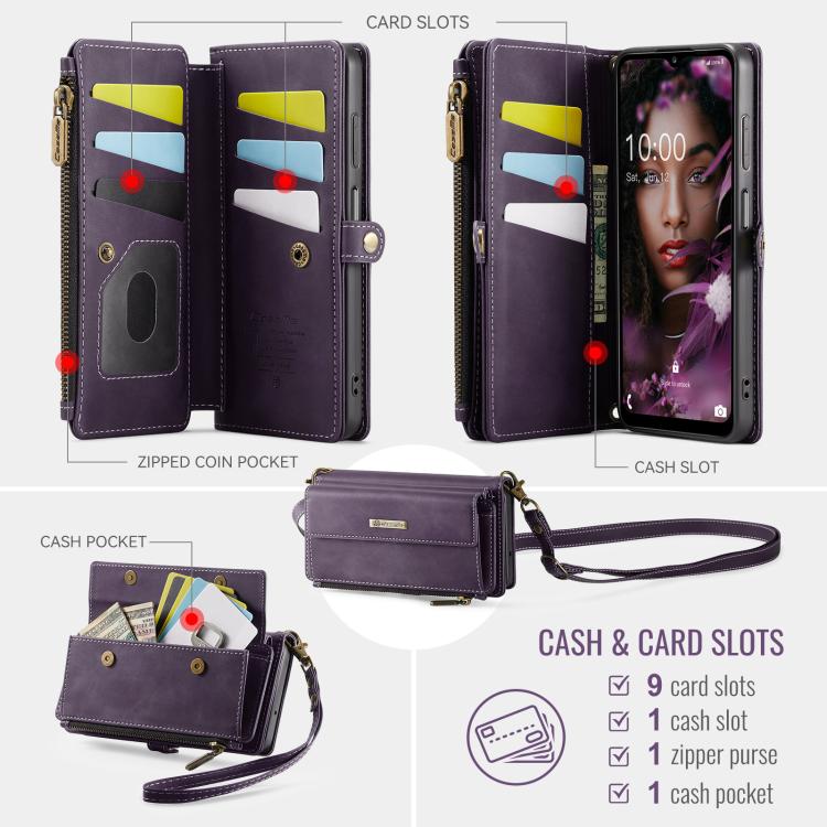 For Samsung Galaxy A15 CaseMe C39 RFID Blocking Zipper Wallet Leather Phone Case with Crossbody Strap(Purple) - Galaxy Phone Cases by CaseMe | Online Shopping UK | buy2fix