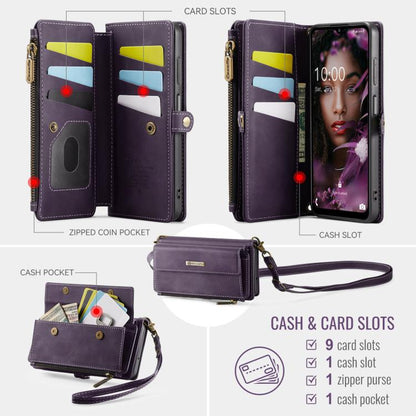 For Samsung Galaxy A15 CaseMe C39 RFID Blocking Zipper Wallet Leather Phone Case with Crossbody Strap(Purple) - Galaxy Phone Cases by CaseMe | Online Shopping UK | buy2fix