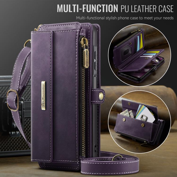 For Samsung Galaxy A15 CaseMe C39 RFID Blocking Zipper Wallet Leather Phone Case with Crossbody Strap(Purple) - Galaxy Phone Cases by CaseMe | Online Shopping UK | buy2fix