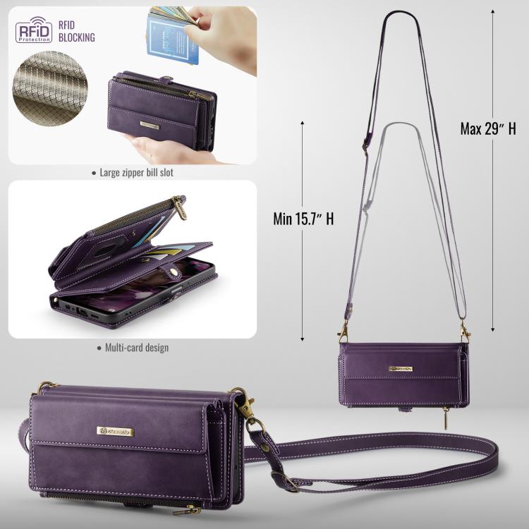 For Samsung Galaxy A15 CaseMe C39 RFID Blocking Zipper Wallet Leather Phone Case with Crossbody Strap(Purple) - Galaxy Phone Cases by CaseMe | Online Shopping UK | buy2fix
