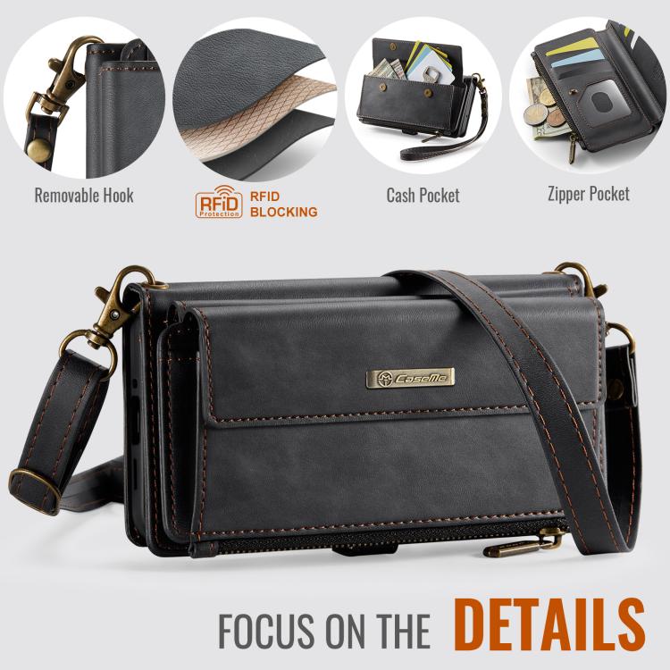 For Samsung Galaxy A16 4G CaseMe C39 RFID Blocking Zipper Wallet Leather Phone Case with Crossbody Strap(Black) - Galaxy Phone Cases by CaseMe | Online Shopping UK | buy2fix