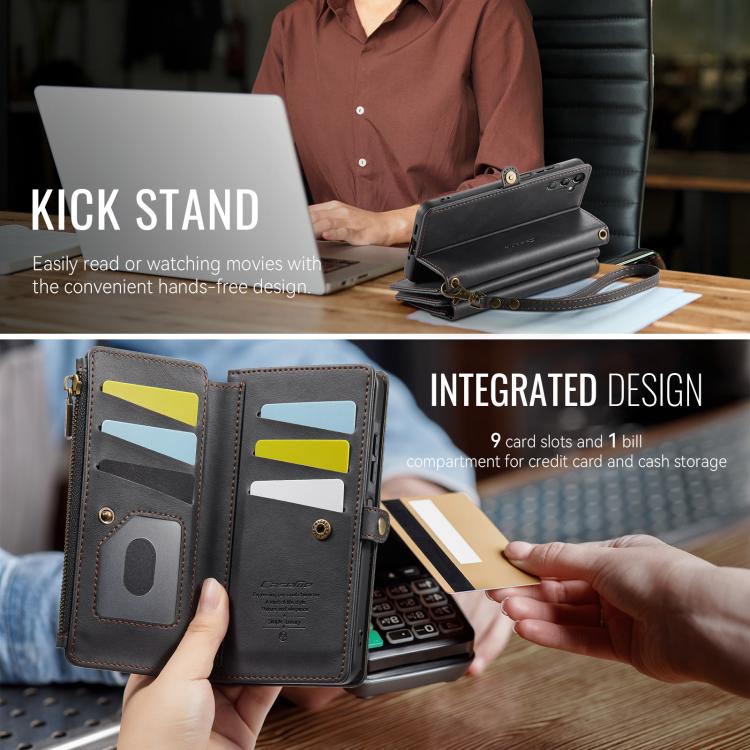 For Samsung Galaxy A16 4G CaseMe C39 RFID Blocking Zipper Wallet Leather Phone Case with Crossbody Strap(Black) - Galaxy Phone Cases by CaseMe | Online Shopping UK | buy2fix