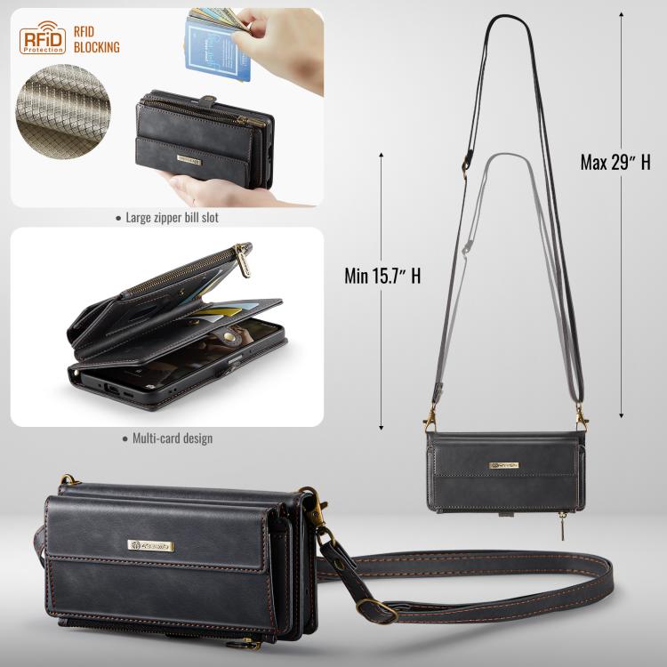 For Samsung Galaxy A16 4G CaseMe C39 RFID Blocking Zipper Wallet Leather Phone Case with Crossbody Strap(Black) - Galaxy Phone Cases by CaseMe | Online Shopping UK | buy2fix