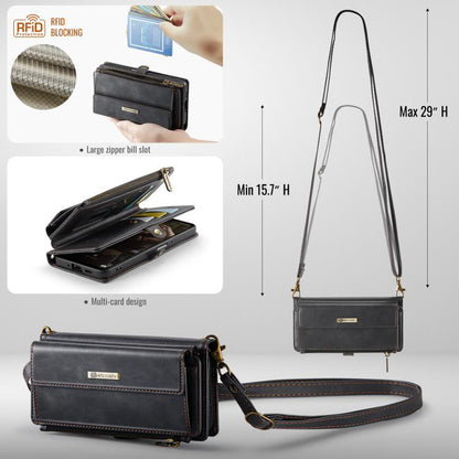 For Samsung Galaxy A16 4G CaseMe C39 RFID Blocking Zipper Wallet Leather Phone Case with Crossbody Strap(Black) - Galaxy Phone Cases by CaseMe | Online Shopping UK | buy2fix