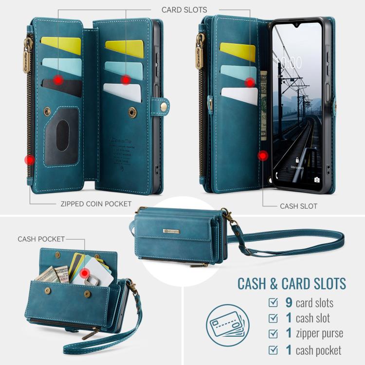 For Samsung Galaxy A16 4G CaseMe C39 RFID Blocking Zipper Wallet Leather Phone Case with Crossbody Strap(Green) - Galaxy Phone Cases by CaseMe | Online Shopping UK | buy2fix