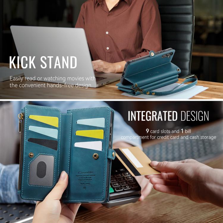 For Samsung Galaxy A16 4G CaseMe C39 RFID Blocking Zipper Wallet Leather Phone Case with Crossbody Strap(Green) - Galaxy Phone Cases by CaseMe | Online Shopping UK | buy2fix