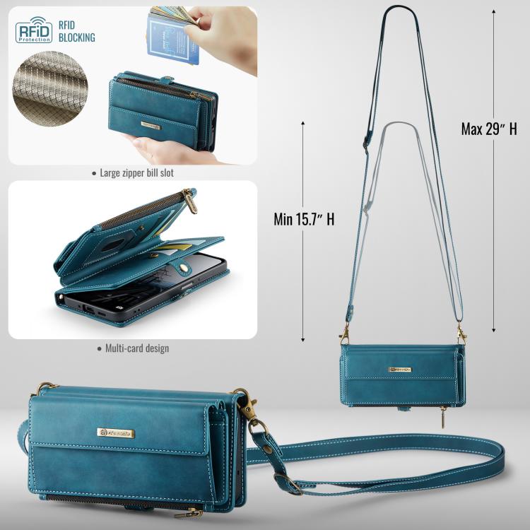 For Samsung Galaxy A16 4G CaseMe C39 RFID Blocking Zipper Wallet Leather Phone Case with Crossbody Strap(Green) - Galaxy Phone Cases by CaseMe | Online Shopping UK | buy2fix