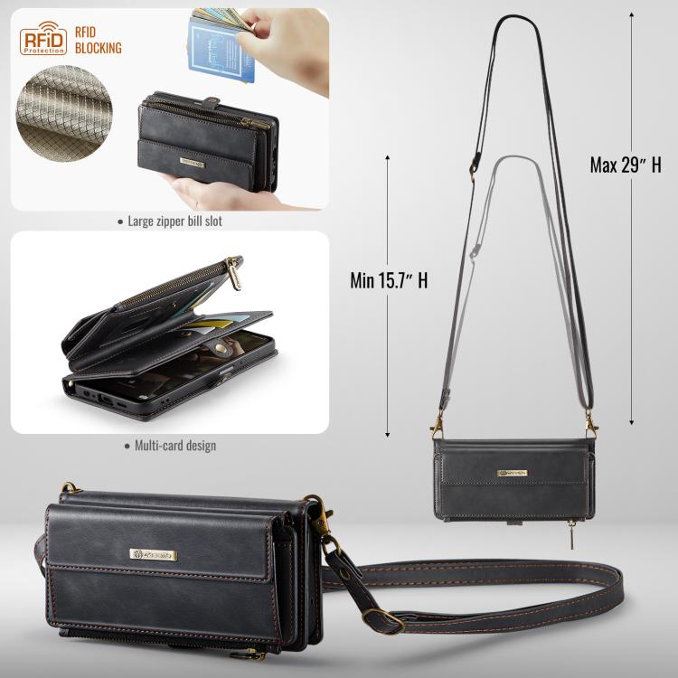 For Samsung Galaxy A52 CaseMe C39 RFID Blocking Zipper Wallet Leather Phone Case with Crossbody Strap(Black) - Galaxy Phone Cases by CaseMe | Online Shopping UK | buy2fix