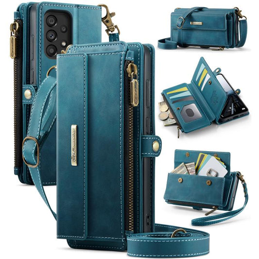 For Samsung Galaxy A52 CaseMe C39 RFID Blocking Zipper Wallet Leather Phone Case with Crossbody Strap(Green) - Galaxy Phone Cases by CaseMe | Online Shopping UK | buy2fix