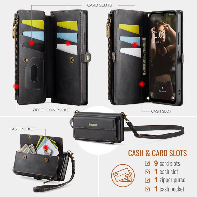 For Samsung Galaxy A53 CaseMe C39 RFID Blocking Zipper Wallet Leather Phone Case with Crossbody Strap(Black) - Galaxy Phone Cases by CaseMe | Online Shopping UK | buy2fix
