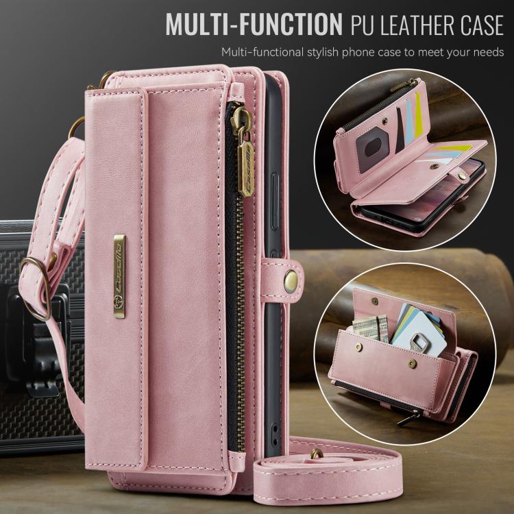 For Samsung Galaxy A54 5G CaseMe C39 RFID Blocking Zipper Wallet Leather Phone Case with Crossbody Strap(Pink) - Galaxy Phone Cases by CaseMe | Online Shopping UK | buy2fix