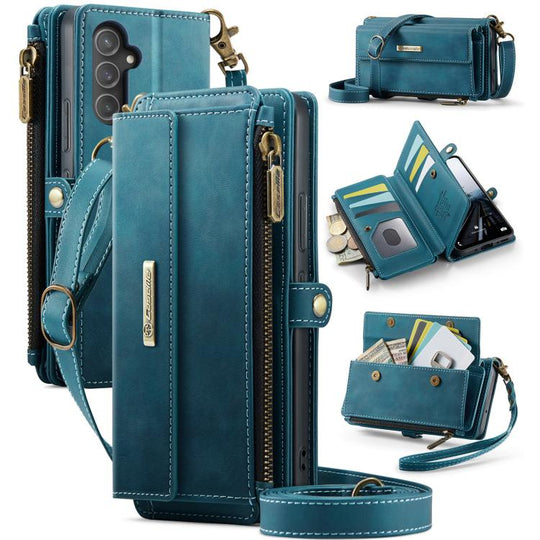 For Samsung Galaxy A54 5G CaseMe C39 RFID Blocking Zipper Wallet Leather Phone Case with Crossbody Strap(Green)