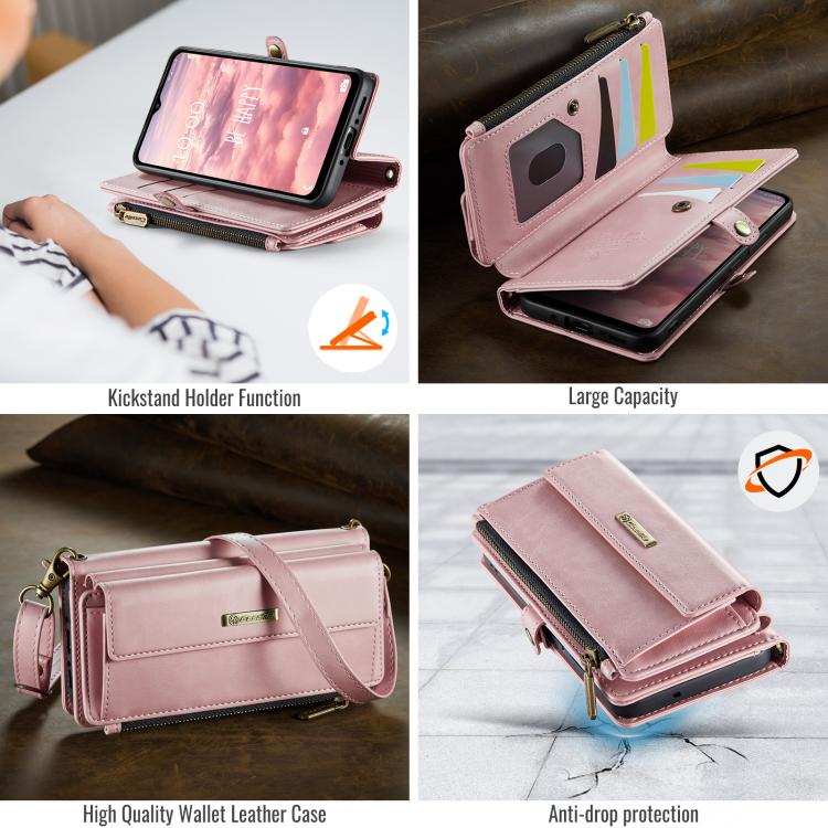 For Samsung Galaxy A55 5G CaseMe C39 RFID Blocking Zipper Wallet Leather Phone Case with Crossbody Strap(Pink) - Galaxy Phone Cases by CaseMe | Online Shopping UK | buy2fix