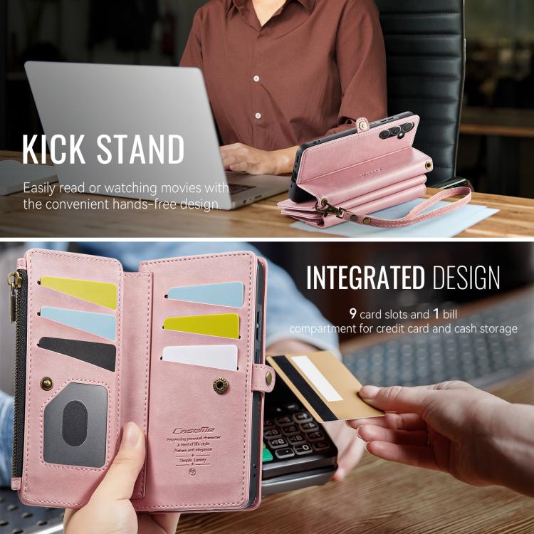 For Samsung Galaxy A55 5G CaseMe C39 RFID Blocking Zipper Wallet Leather Phone Case with Crossbody Strap(Pink) - Galaxy Phone Cases by CaseMe | Online Shopping UK | buy2fix