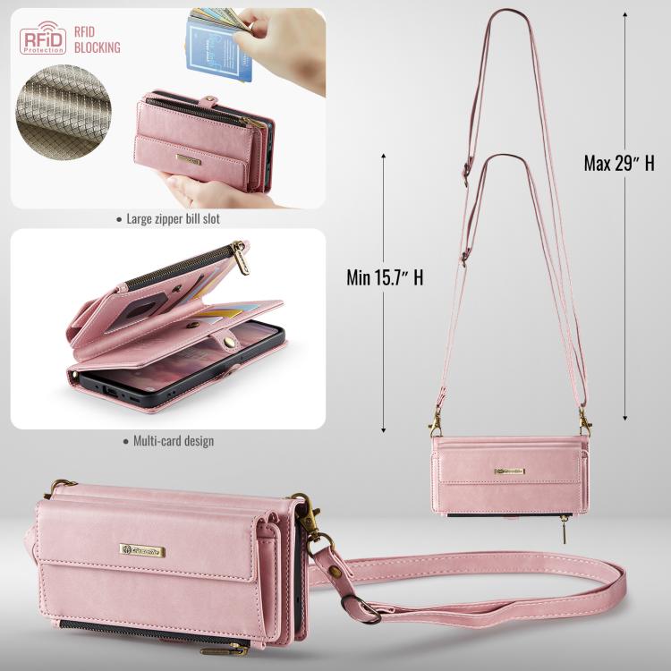 For Samsung Galaxy A55 5G CaseMe C39 RFID Blocking Zipper Wallet Leather Phone Case with Crossbody Strap(Pink) - Galaxy Phone Cases by CaseMe | Online Shopping UK | buy2fix
