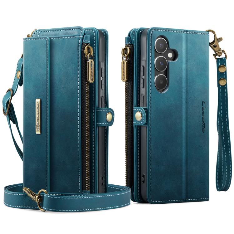 For Samsung Galaxy A55 5G CaseMe C39 RFID Blocking Zipper Wallet Leather Phone Case with Crossbody Strap(Green) - Galaxy Phone Cases by CaseMe | Online Shopping UK | buy2fix