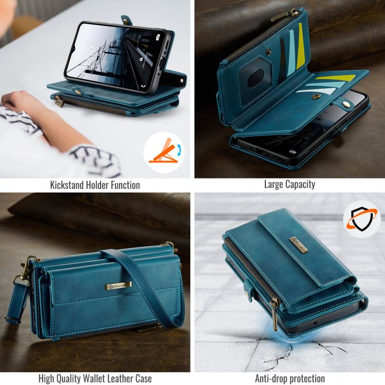 For Samsung Galaxy A55 5G CaseMe C39 RFID Blocking Zipper Wallet Leather Phone Case with Crossbody Strap(Green) - Galaxy Phone Cases by CaseMe | Online Shopping UK | buy2fix