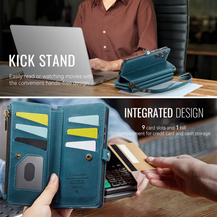 For Samsung Galaxy A55 5G CaseMe C39 RFID Blocking Zipper Wallet Leather Phone Case with Crossbody Strap(Green) - Galaxy Phone Cases by CaseMe | Online Shopping UK | buy2fix