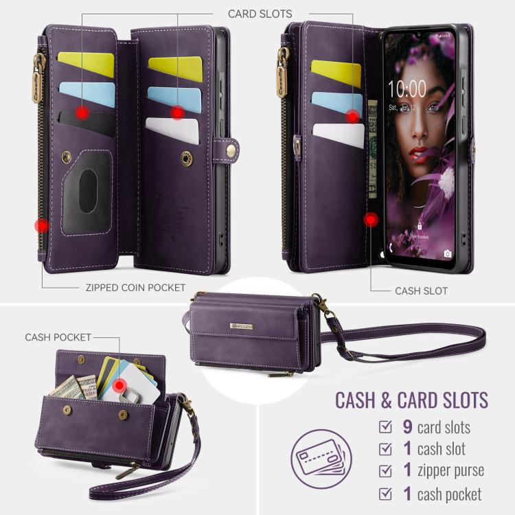 For Samsung Galaxy A55 5G CaseMe C39 RFID Blocking Zipper Wallet Leather Phone Case with Crossbody Strap(Purple) - Galaxy Phone Cases by CaseMe | Online Shopping UK | buy2fix