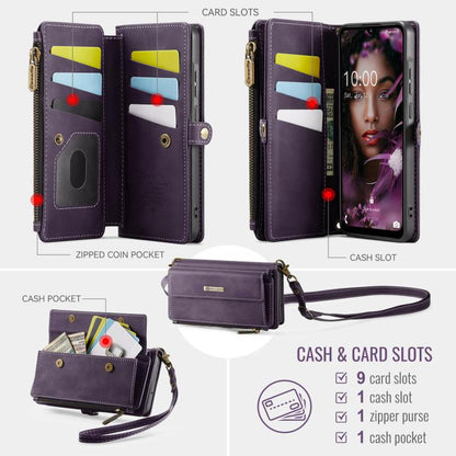 For Samsung Galaxy A55 5G CaseMe C39 RFID Blocking Zipper Wallet Leather Phone Case with Crossbody Strap(Purple) - Galaxy Phone Cases by CaseMe | Online Shopping UK | buy2fix