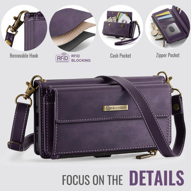 For Samsung Galaxy A55 5G CaseMe C39 RFID Blocking Zipper Wallet Leather Phone Case with Crossbody Strap(Purple) - Galaxy Phone Cases by CaseMe | Online Shopping UK | buy2fix