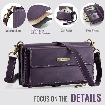 For Samsung Galaxy A55 5G CaseMe C39 RFID Blocking Zipper Wallet Leather Phone Case with Crossbody Strap(Purple) - Galaxy Phone Cases by CaseMe | Online Shopping UK | buy2fix
