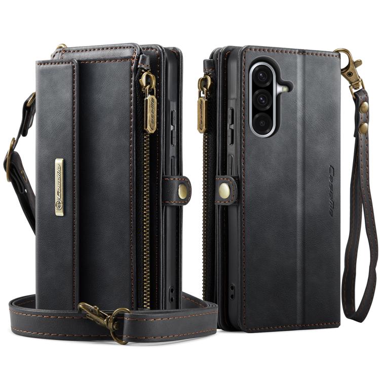 For Samsung Galaxy A56 5G CaseMe C39 RFID Blocking Zipper Wallet Leather Phone Case with Crossbody Strap(Black) - Galaxy Phone Cases by CaseMe | Online Shopping UK | buy2fix