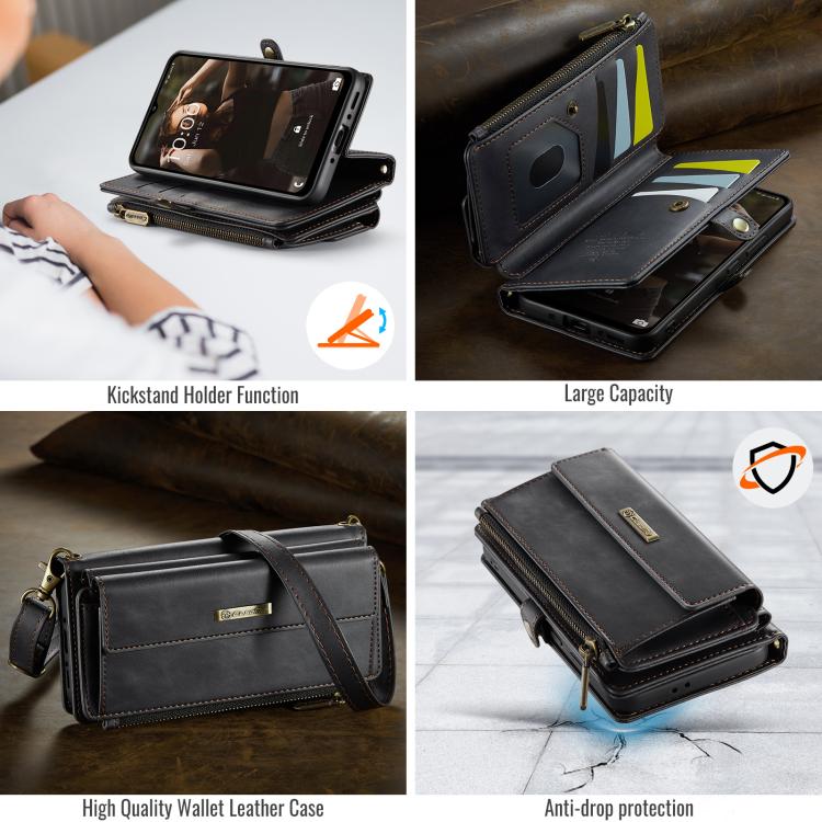 For Samsung Galaxy A56 5G CaseMe C39 RFID Blocking Zipper Wallet Leather Phone Case with Crossbody Strap(Black) - Galaxy Phone Cases by CaseMe | Online Shopping UK | buy2fix