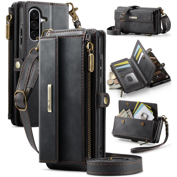 For Samsung Galaxy A56 5G CaseMe C39 RFID Blocking Zipper Wallet Leather Phone Case with Crossbody Strap(Black) - Galaxy Phone Cases by CaseMe | Online Shopping UK | buy2fix