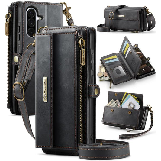 For Samsung Galaxy A56 5G CaseMe C39 RFID Blocking Zipper Wallet Leather Phone Case with Crossbody Strap(Black) - Galaxy Phone Cases by CaseMe | Online Shopping UK | buy2fix