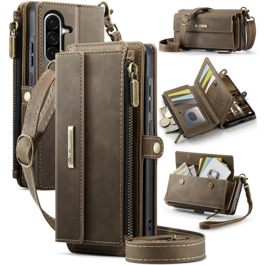 For Samsung Galaxy A56 5G CaseMe C39 RFID Blocking Zipper Wallet Leather Phone Case with Crossbody Strap(Coffee) - Galaxy Phone Cases by CaseMe | Online Shopping UK | buy2fix