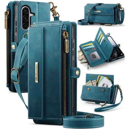 For Samsung Galaxy A56 5G CaseMe C39 RFID Blocking Zipper Wallet Leather Phone Case with Crossbody Strap(Green) - Galaxy Phone Cases by CaseMe | Online Shopping UK | buy2fix