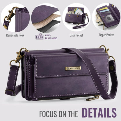For Samsung Galaxy A56 5G CaseMe C39 RFID Blocking Zipper Wallet Leather Phone Case with Crossbody Strap(Purple) - Galaxy Phone Cases by CaseMe | Online Shopping UK | buy2fix