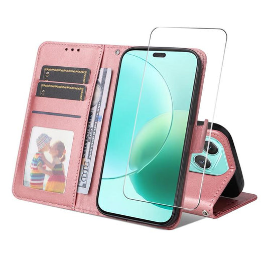 For Honor 400 Lite Global ENKAY Card Wallet Calf Texture Leather Phone Case with Screen Film(Pink)