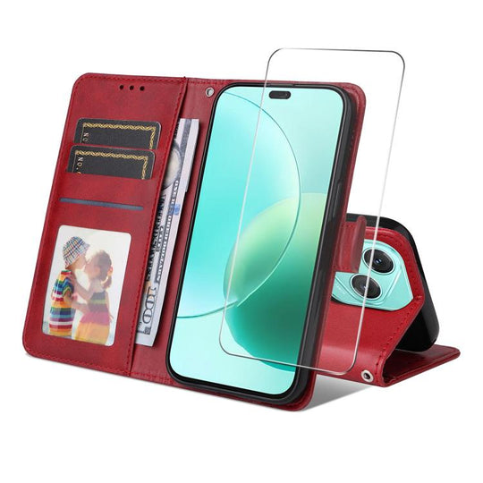 For Honor 400 Lite Global ENKAY Card Wallet Calf Texture Leather Phone Case with Screen Film(Red)