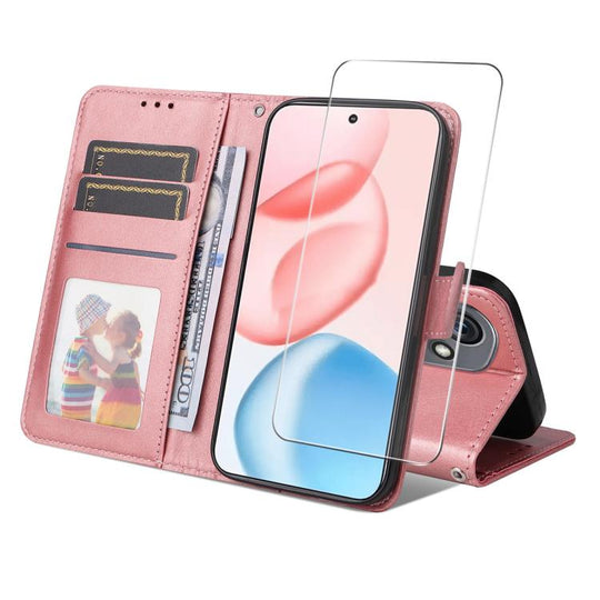 For Honor 400 Global 156.5mm ENKAY Card Wallet Calf Texture Leather Phone Case with Screen Film(Pink)