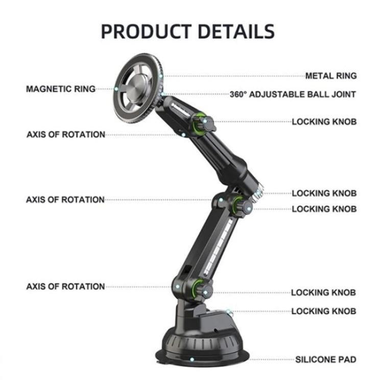 XWJ-JX04 Dashboard Windshield Magnetic Car Mount Suction Cup Base Long Arm Holder(Single Hole) - Universal Car Holders by buy2fix | Online Shopping UK | buy2fix