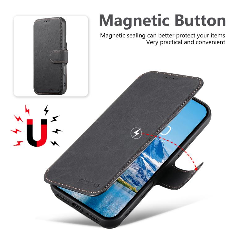 For iPhone 16 Pro Suteni Q05 2-in-1 Multi-function MagSafe Wallet Litchi Leather Phone Case(Black) - iPhone 16 Pro Cases by Suteni | Online Shopping UK | buy2fix