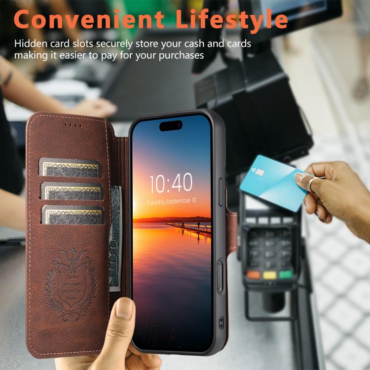 For iPhone 16 Plus Suteni Q05 2-in-1 Multi-function MagSafe Wallet Litchi Leather Phone Case(Brown) - iPhone 16 Plus Cases by Suteni | Online Shopping UK | buy2fix