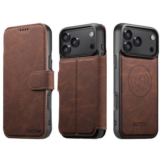 For iPhone 17 Pro Suteni Q05 2-in-1 Multi-function MagSafe Wallet Litchi Leather Phone Case(Brown) - iPhone 16 Pro Max Cases by Suteni | Online Shopping UK | buy2fix