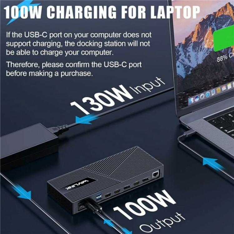WAVLINK UG63PD25 15 in 1 DisplayLink Docking Station Support Triple Display 130W Power-in(EU Plug) -  by WAVLINK | Online Shopping UK | buy2fix