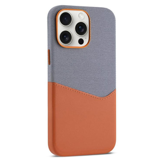 For iPhone 15 Pro Kalebol Cloth Textue Stitching Card Slot Magnetic Phone Case(Orange)