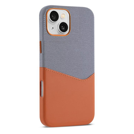 For iPhone 15 Kalebol Cloth Textue Stitching Card Slot Magnetic Phone Case(Orange)