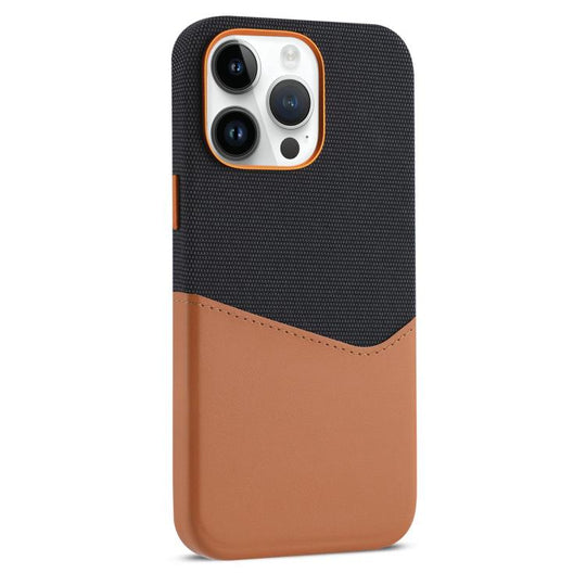 For iPhone 14 Pro Kalebol Cloth Textue Stitching Card Slot Magnetic Phone Case(Brown)