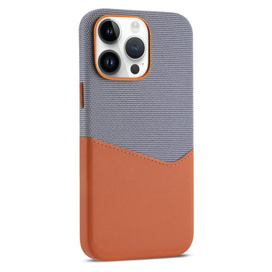 For iPhone 14 Pro Kalebol Cloth Textue Stitching Card Slot Magnetic Phone Case(Orange)